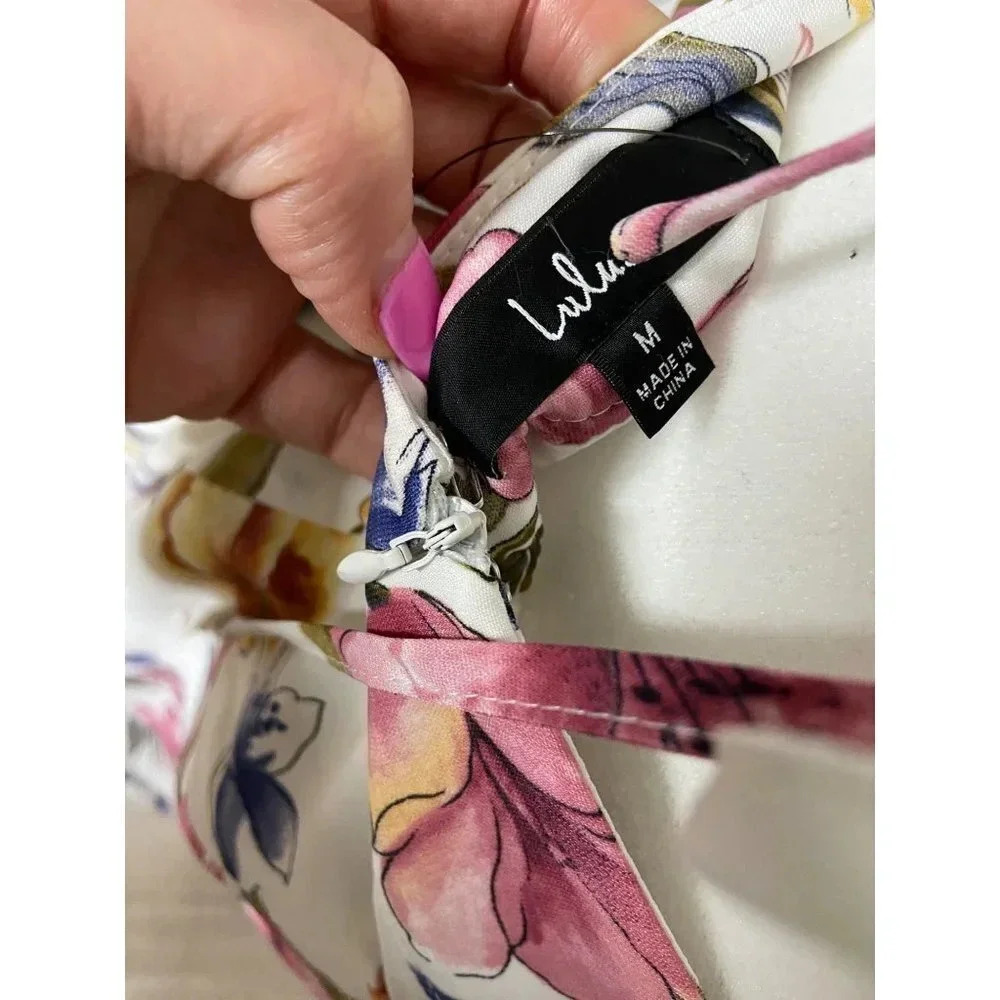 NWT Lulus Blossoming Hours Ivory Floral Keyhole Backless Halter Maxi Dress-sz Me - Picture 10 of 11